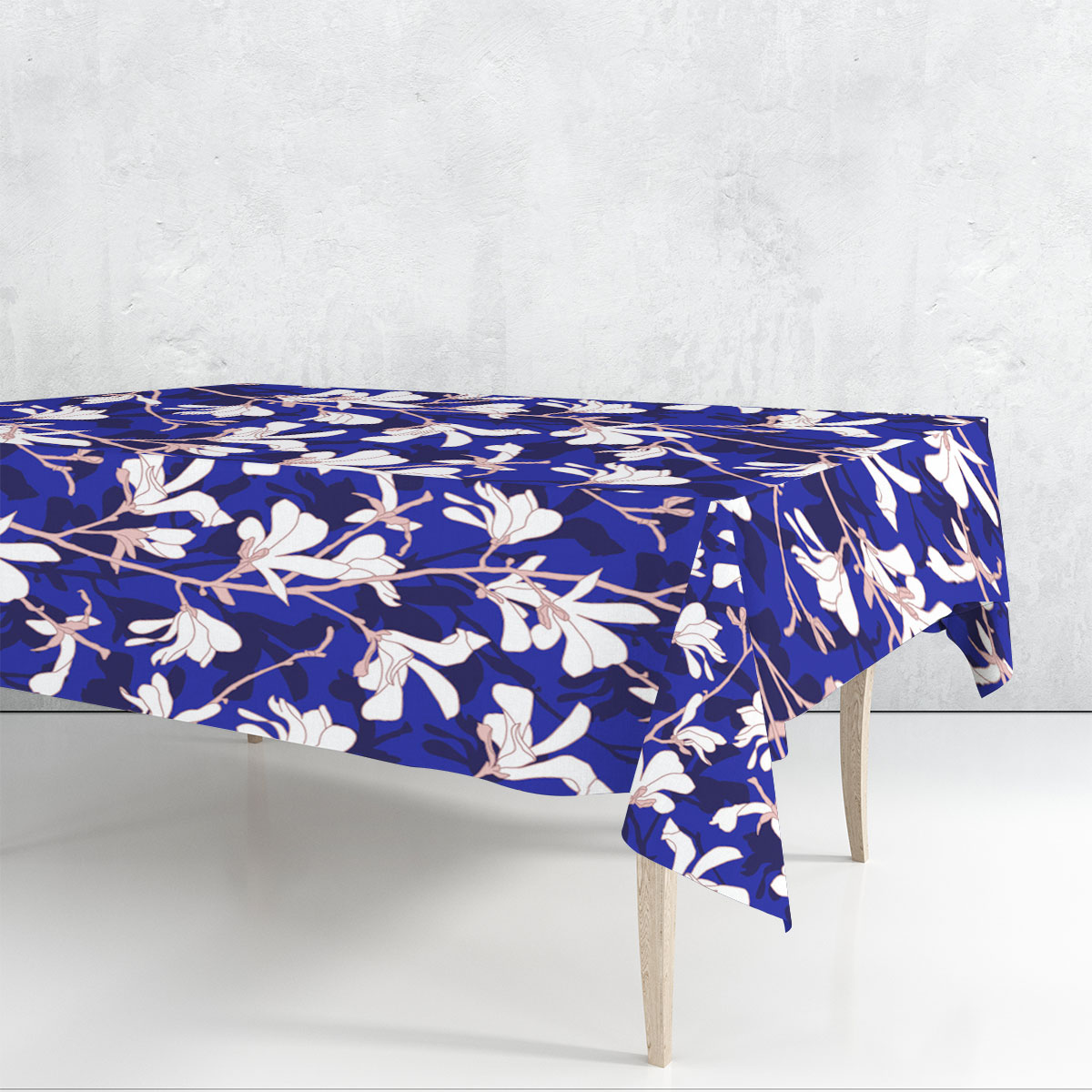 Blue Floral Background With White Magnolia Flower Rectangle Tablecloth