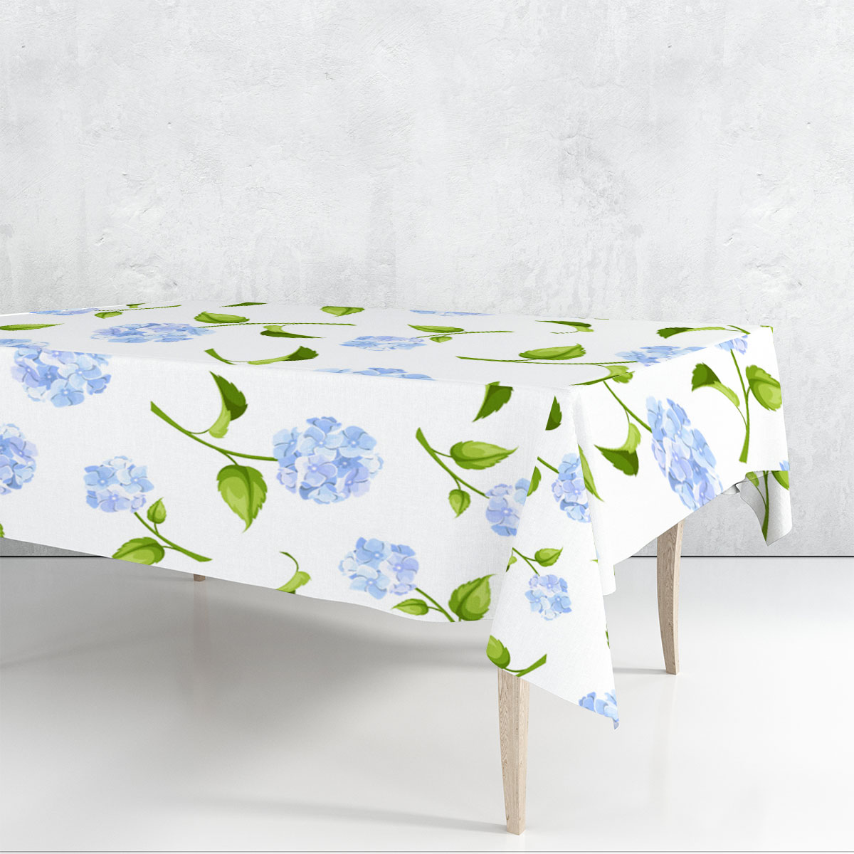 Blue Hydrangea Flowers On A White Background Rectangle Tablecloth
