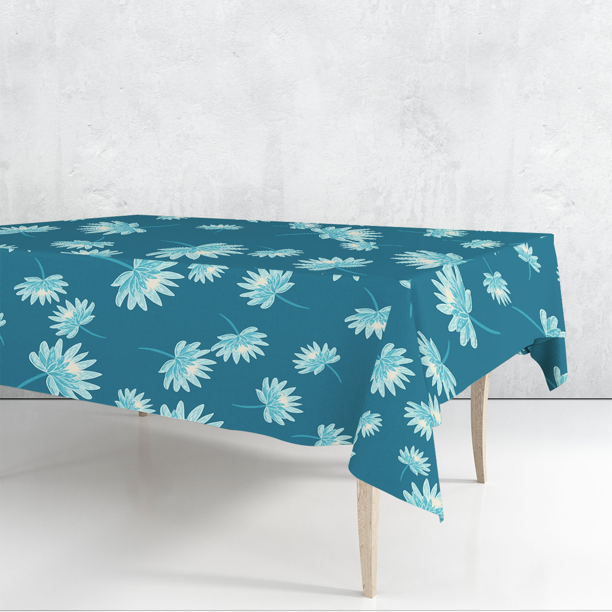 Blue Palette Chrysanthemum Flowers Rectangle Tablecloth