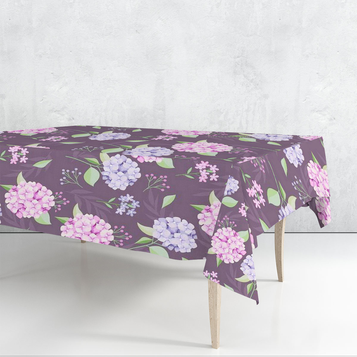 Blue Pink Hydrangea On Brown Background Rectangle Tablecloth