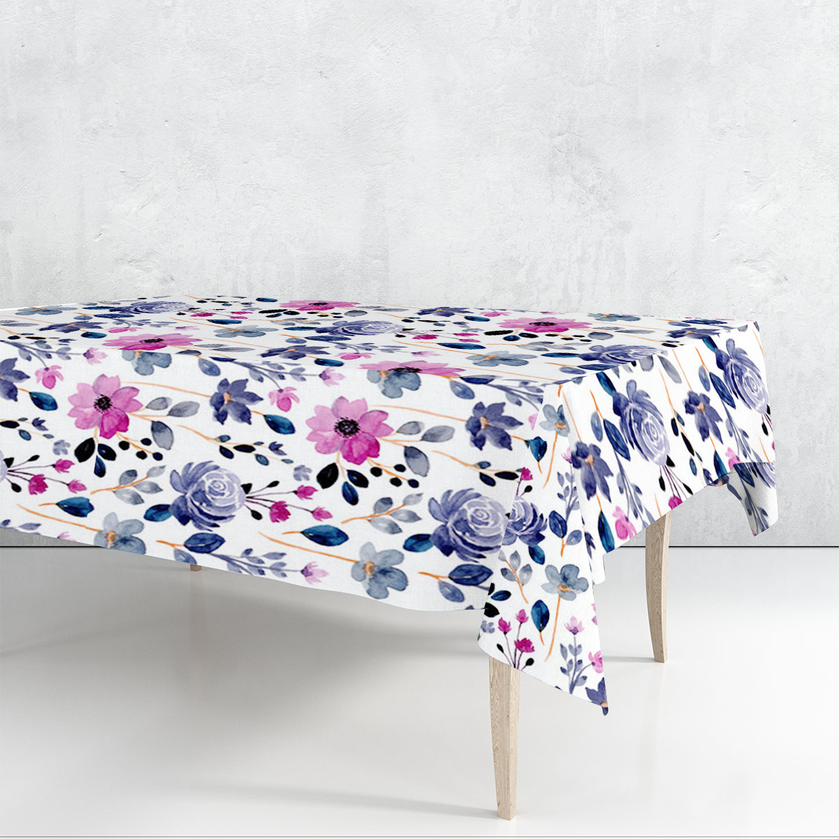 Blue Purple Watercolor Flower Rectangle Tablecloth