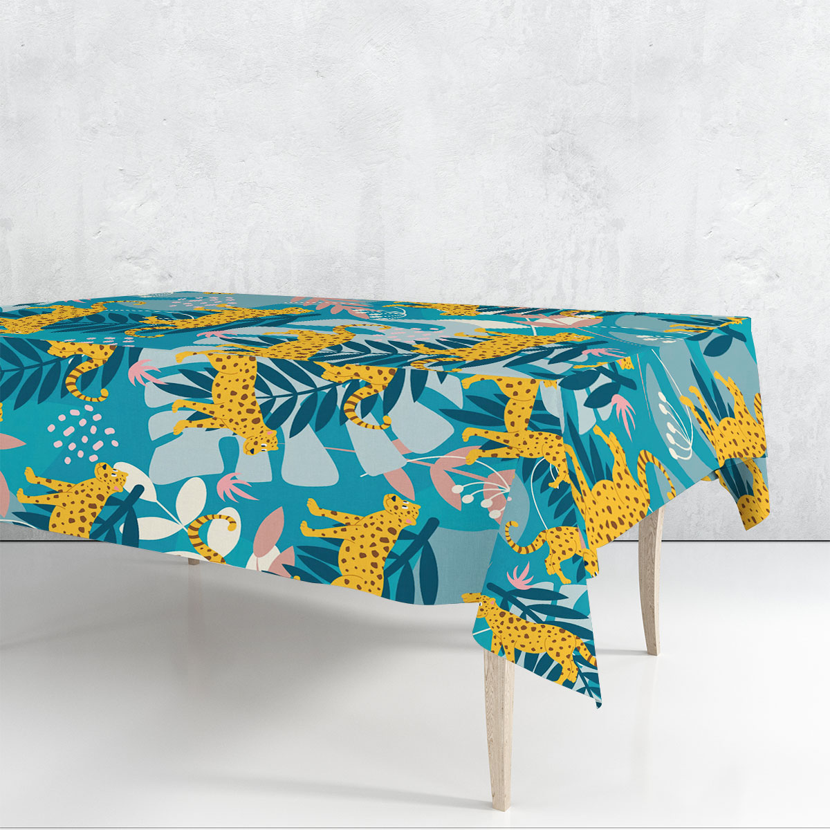 Cartoon Tropical Jaguar Rectangle Tablecloth