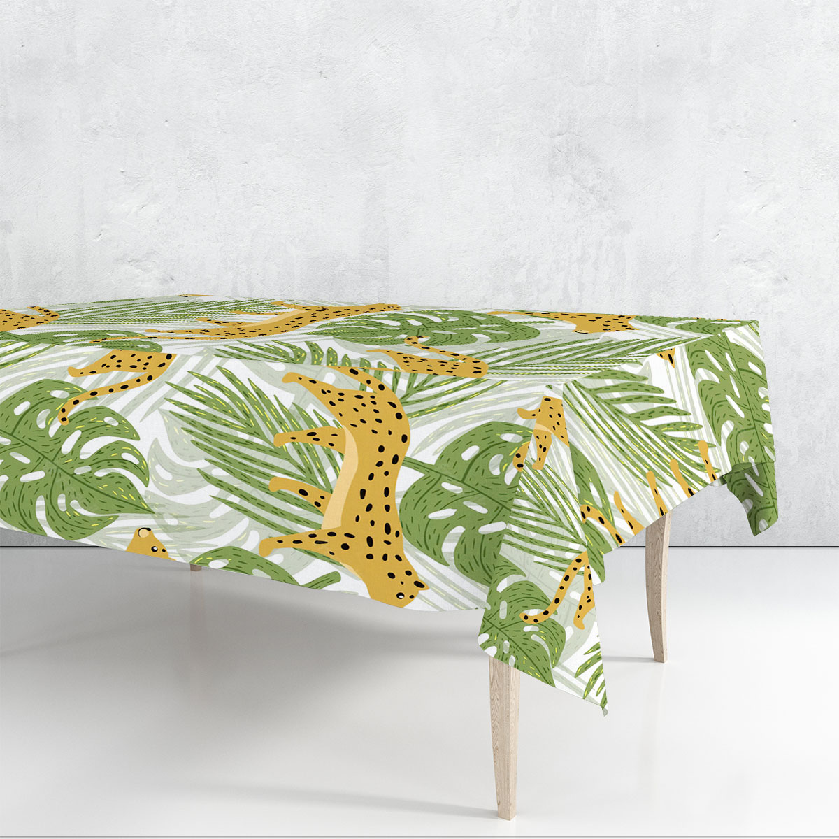 Cartoon Tropical Leaf Jaguar Rectangle Tablecloth
