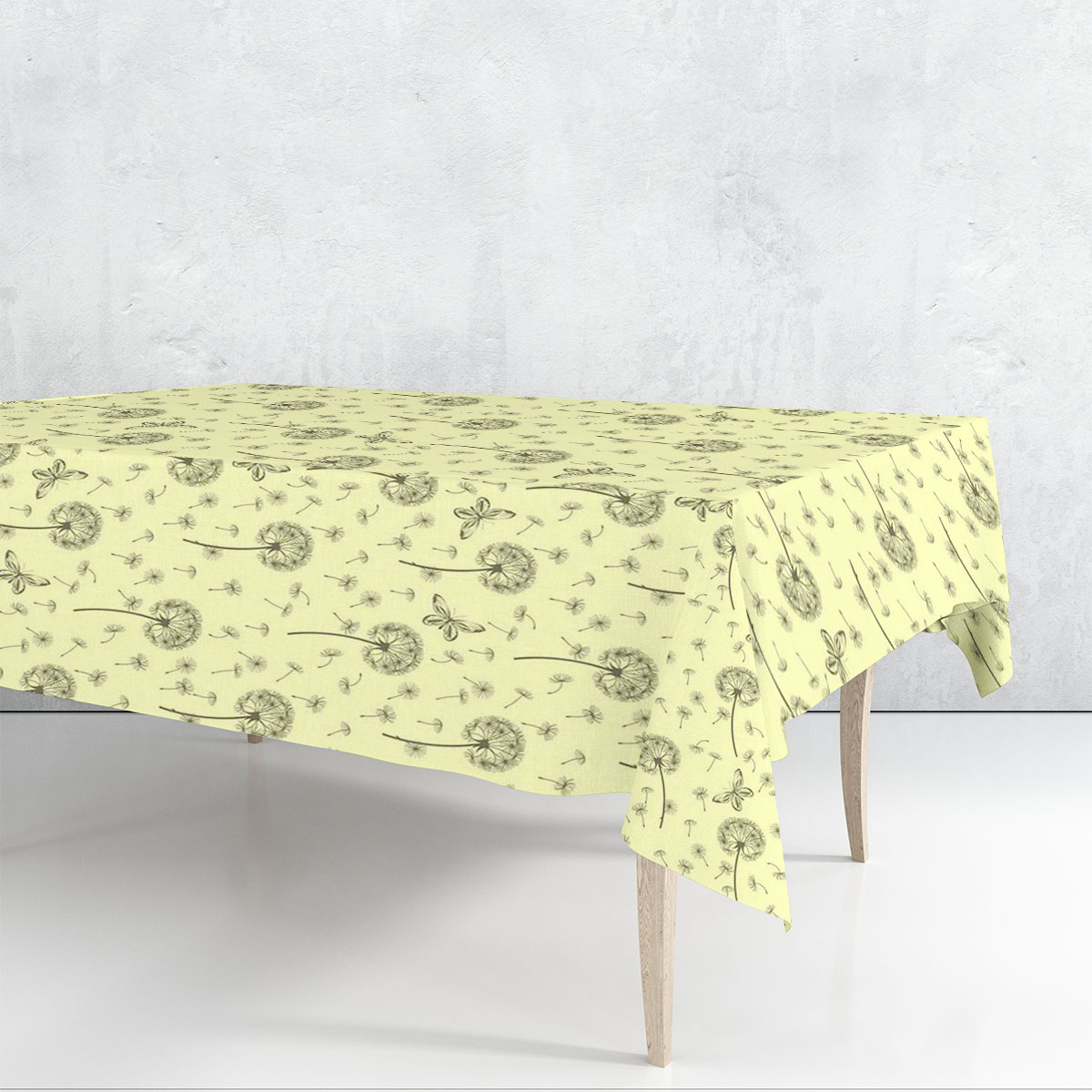Dandelions And Butterflies On Yellow Background Rectangle Tablecloth