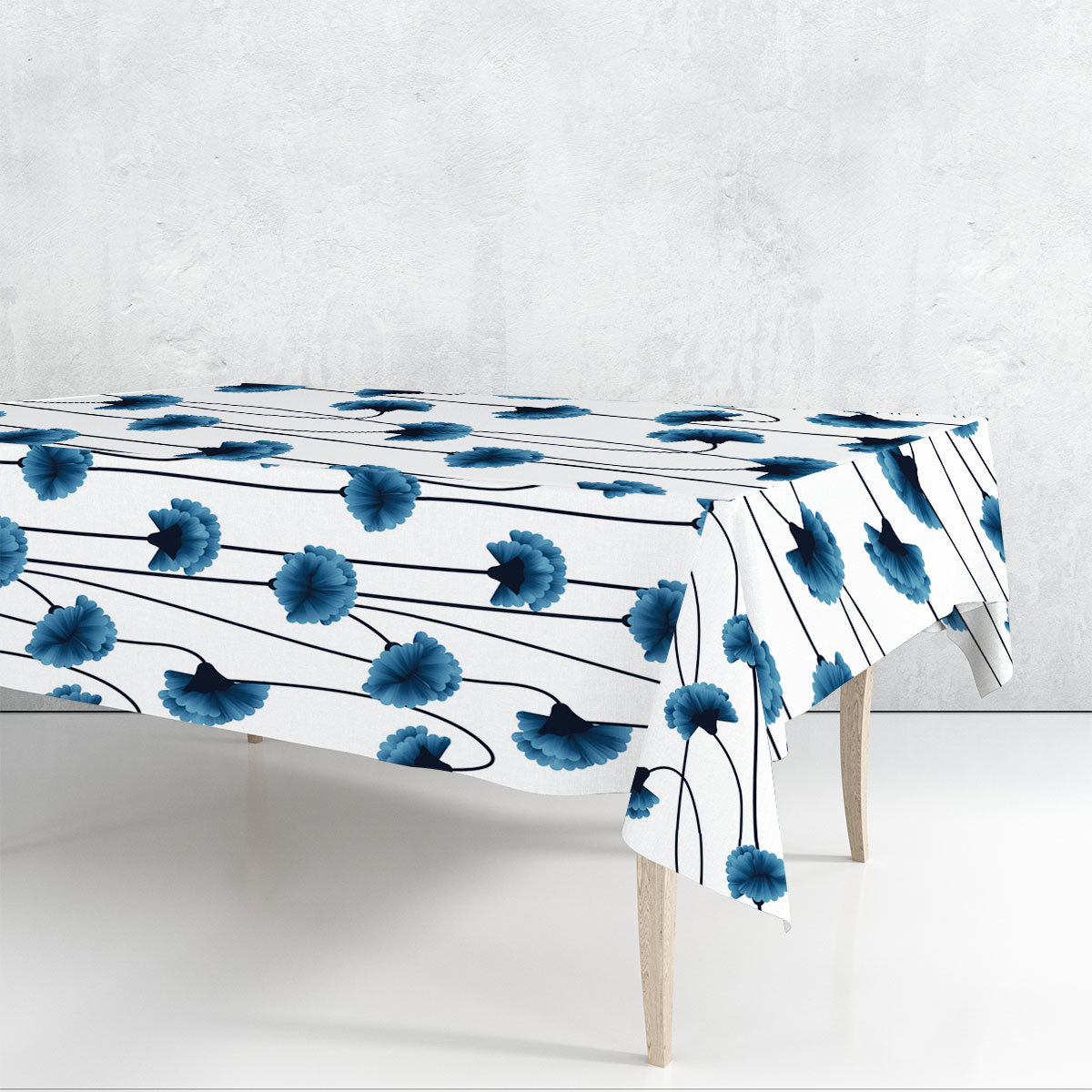 Dark Blue Carnation Flowers Rectangle Tablecloth