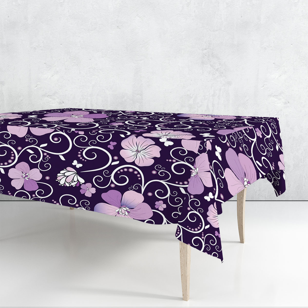 Dark Violet Floral Rectangle Tablecloth