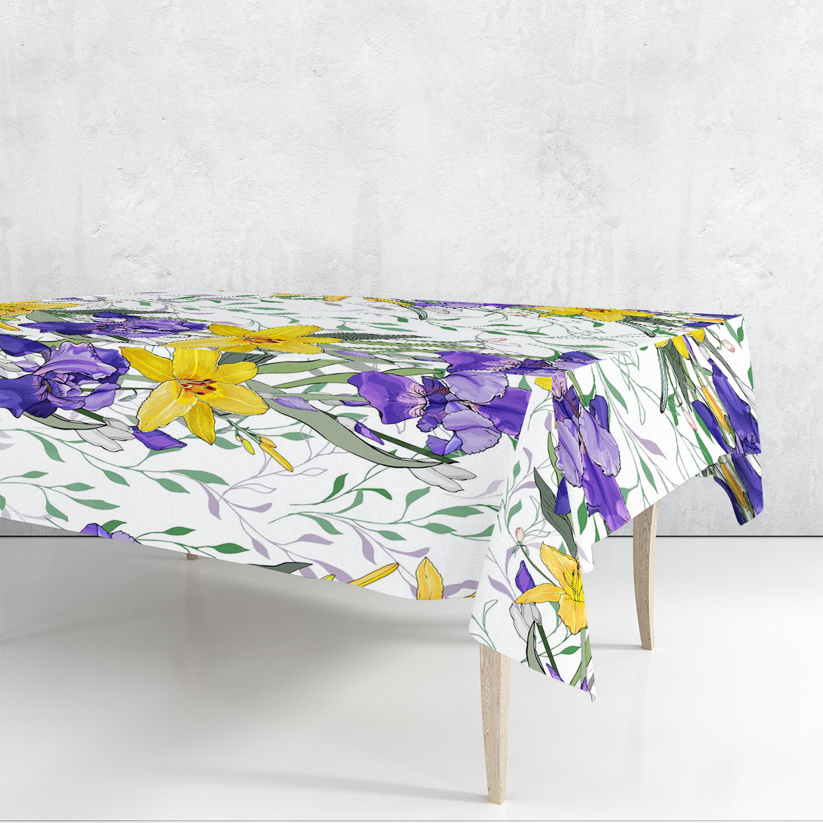 Flowers Purple Irises Yellow Lilies Rectangle Tablecloth