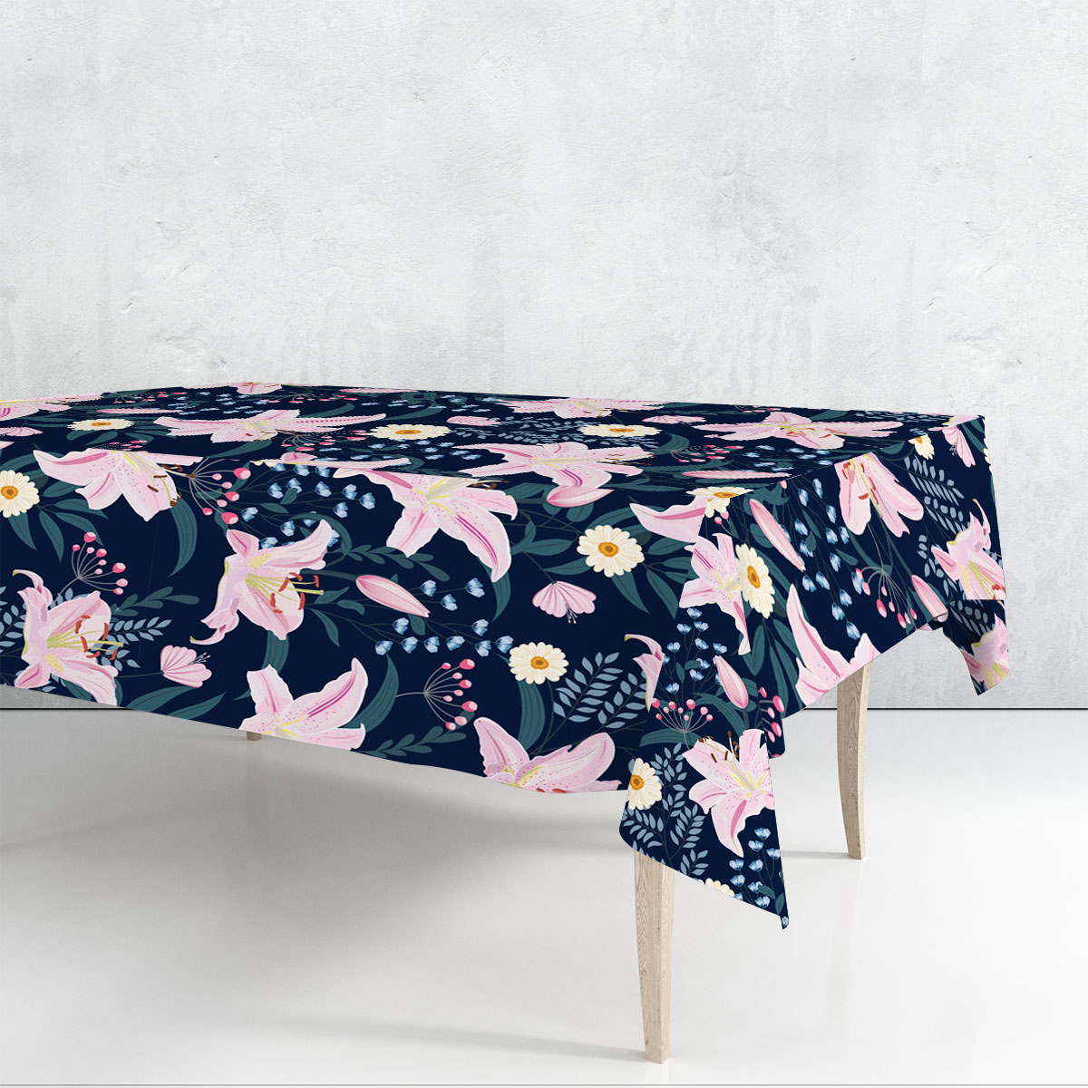 Lily Flower With Floral Pink Rectangle Tablecloth