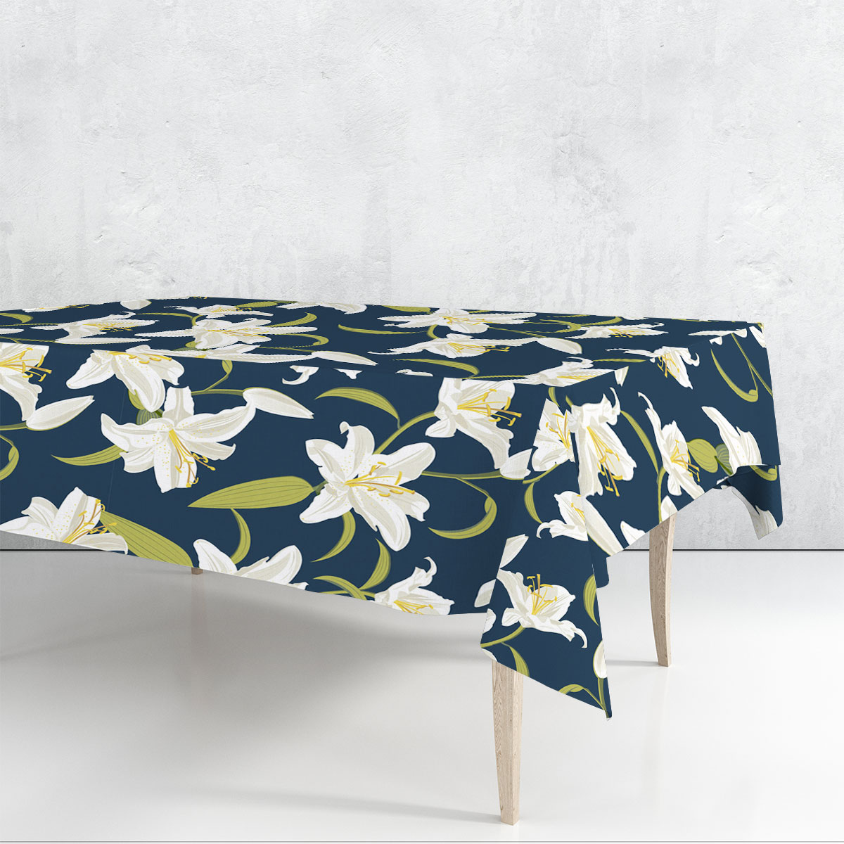 Lily Seamless Pattern On Blue Background Rectangle Tablecloth
