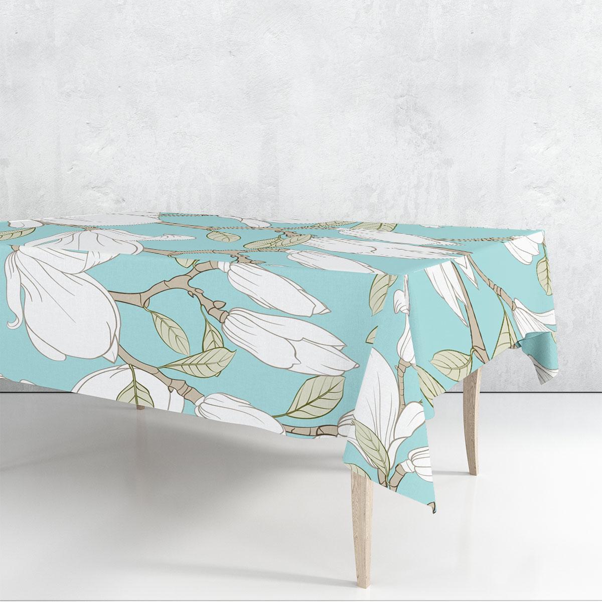 Magnolia Flower On Blue Background Rectangle Tablecloth