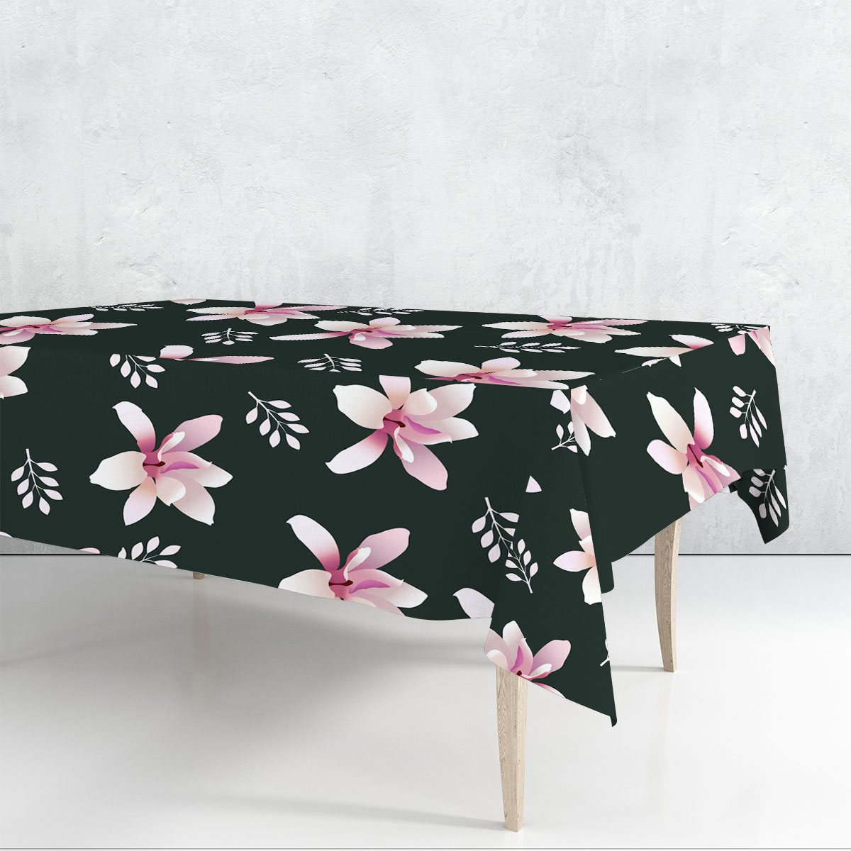 Magnolia On Black Background Rectangle Tablecloth