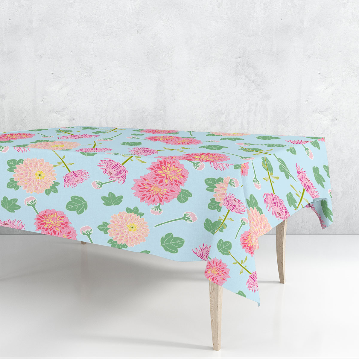Pink Chrysanthemum Flowers And Leaves Rectangle Tablecloth