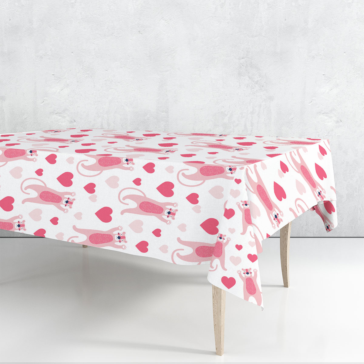 Pink Heart Panther Rectangle Tablecloth