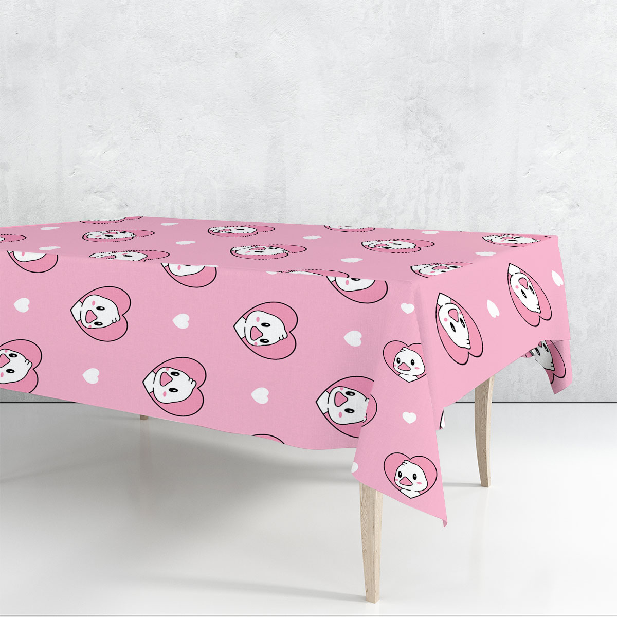 Pink Heart White Duck Rectangle Tablecloth