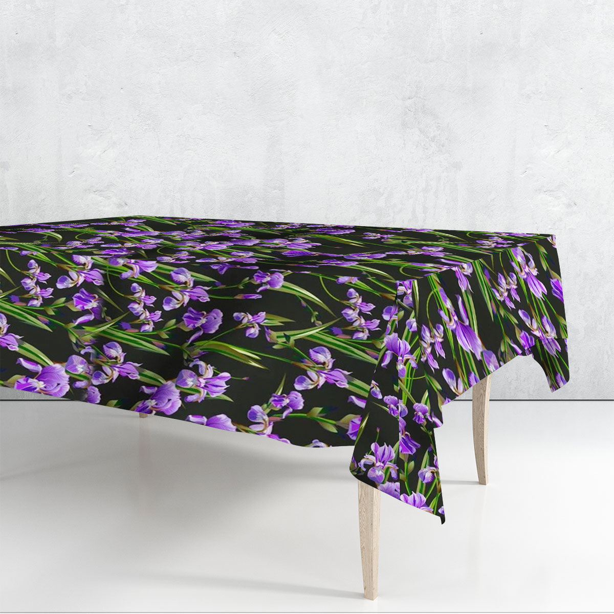 Purple Iris On Black Background Rectangle Tablecloth