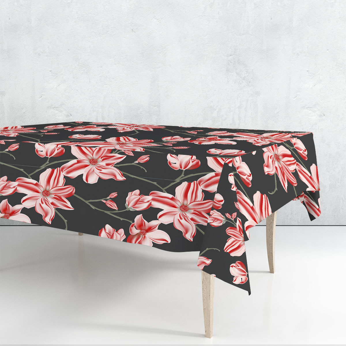 Red Magnolia Flower Rectangle Tablecloth