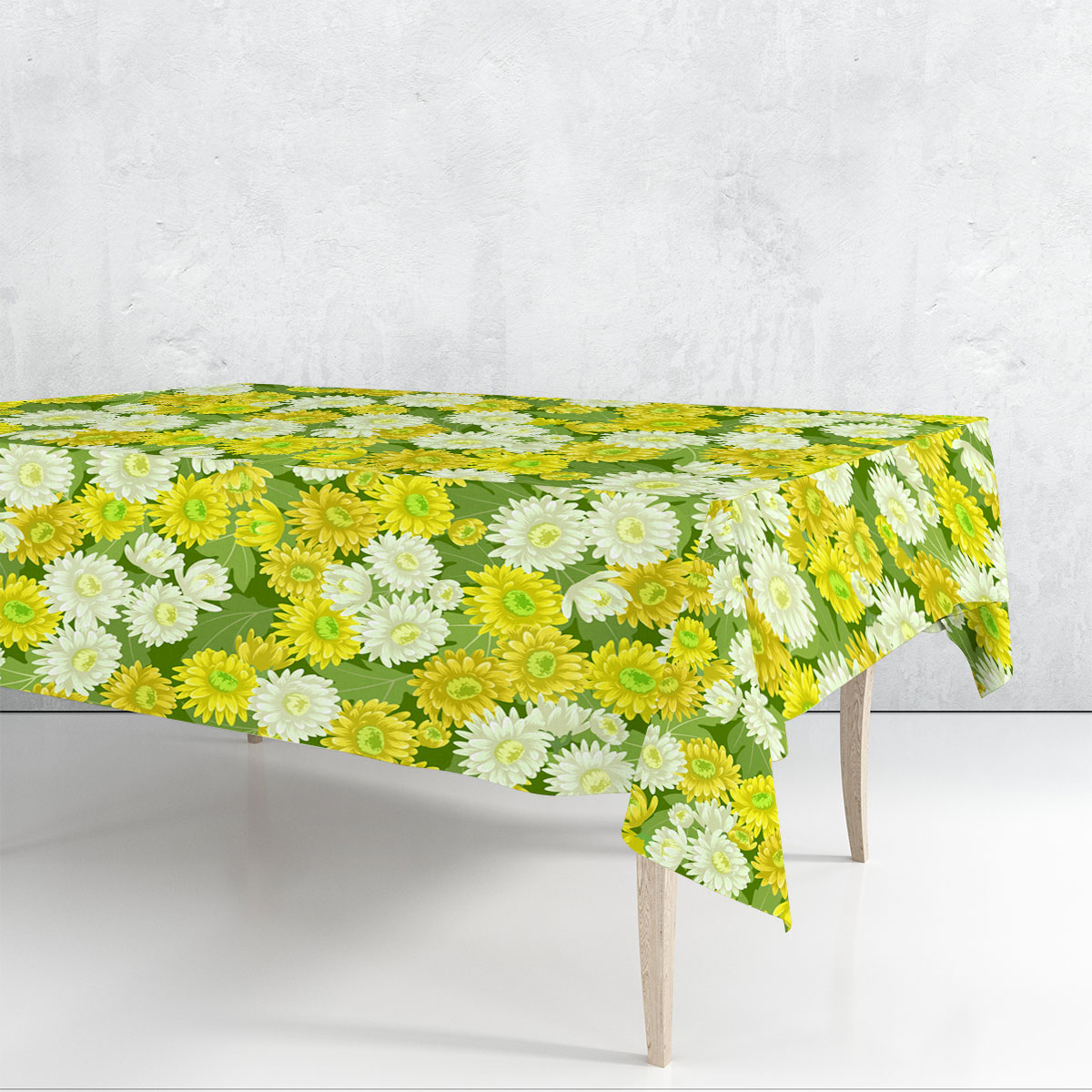 Seamless Yellow White Chrysanthemum Flowers Pattern Rectangle Tablecloth