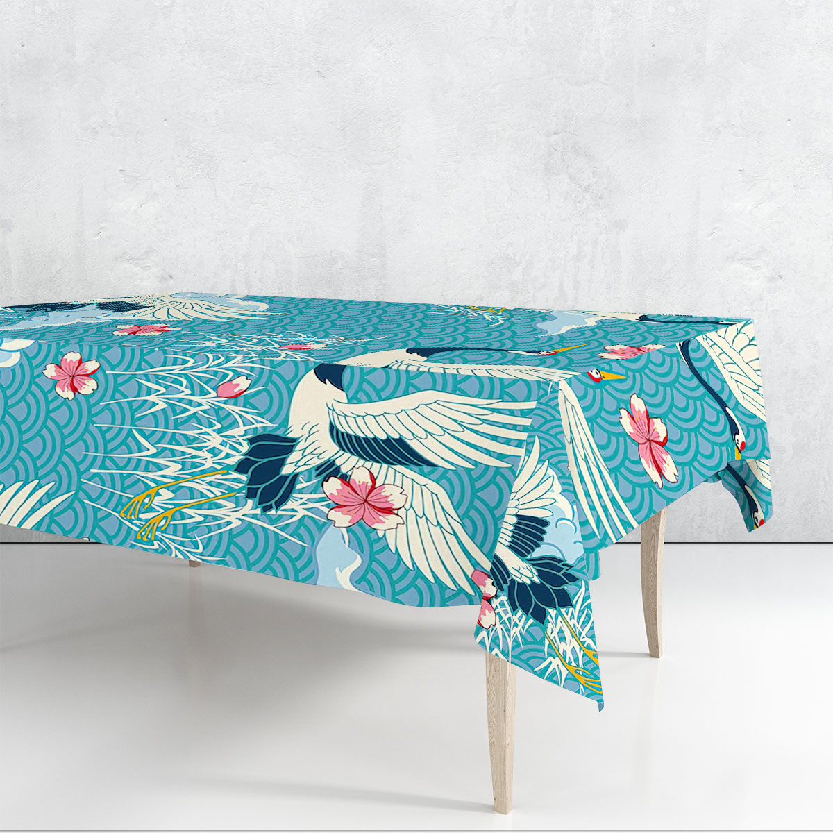Vintage Spring Blue Heron Rectangle Tablecloth