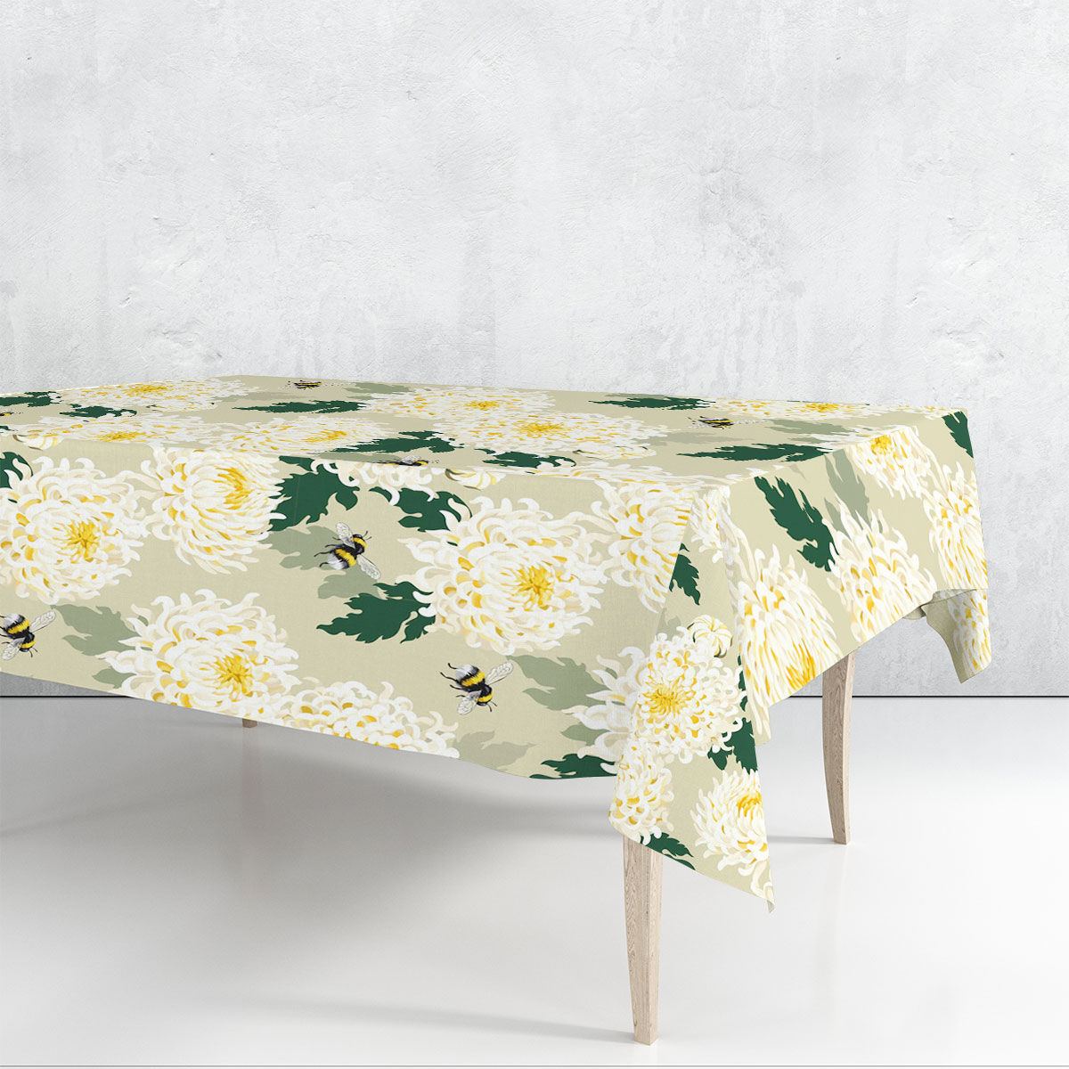 White Chrysanthemums And Bee Rectangle Tablecloth