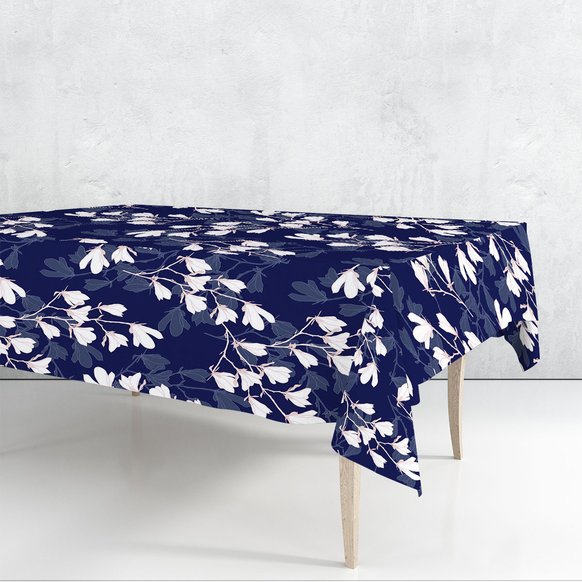 White Magnolia Flower On Dark Blue Background Rectangle Tablecloth