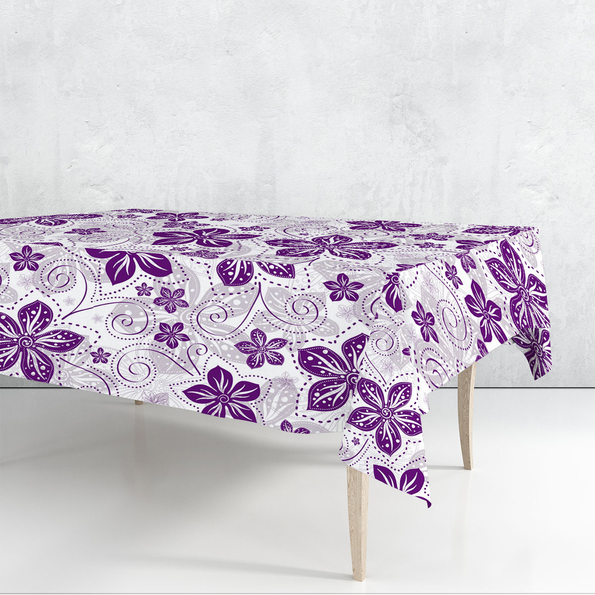 White Violet Floral Pattern Rectangle Tablecloth