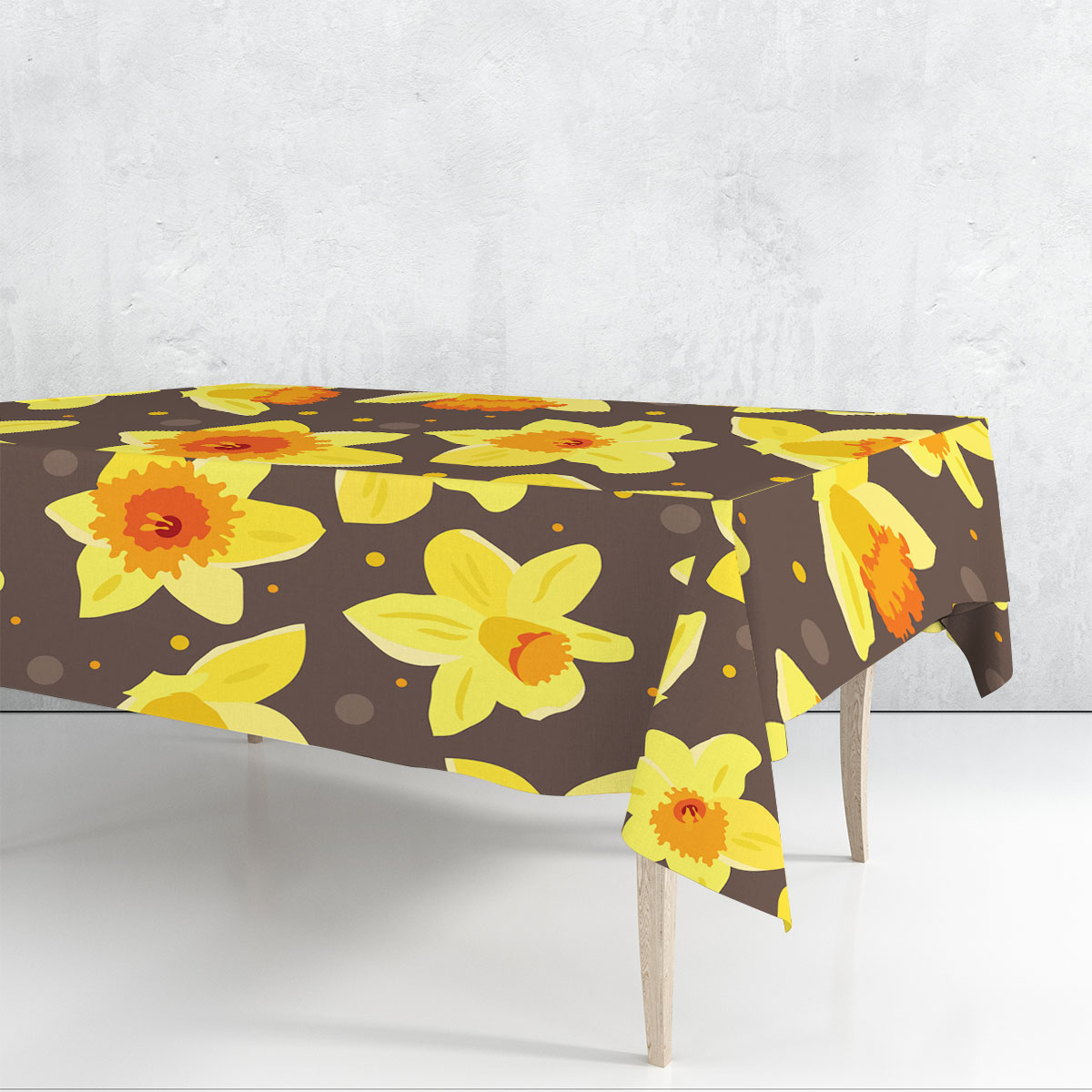 Yellow Daffodils On Brown Background Rectangle Tablecloth