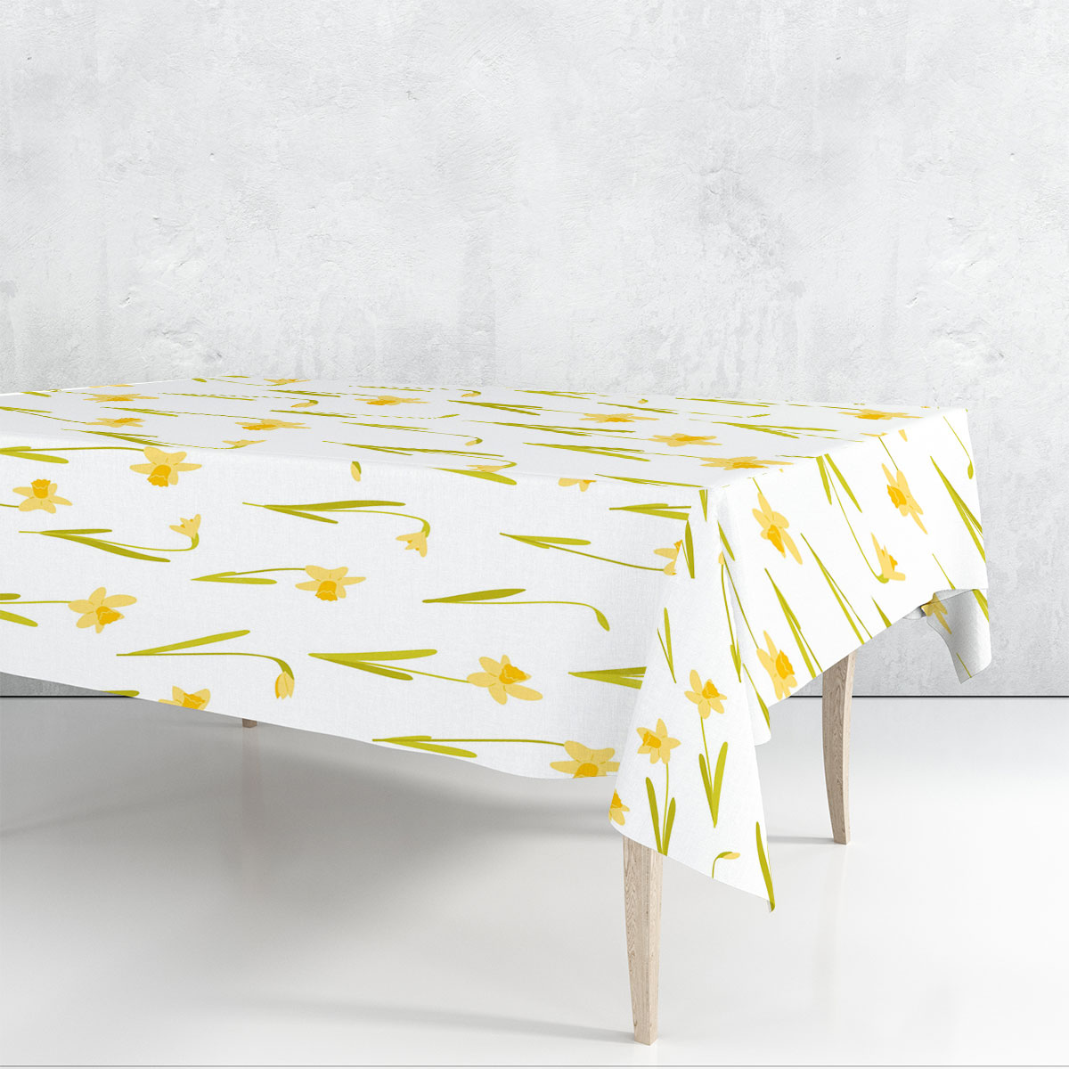 Yellow Daffodils On White Background Rectangle Tablecloth