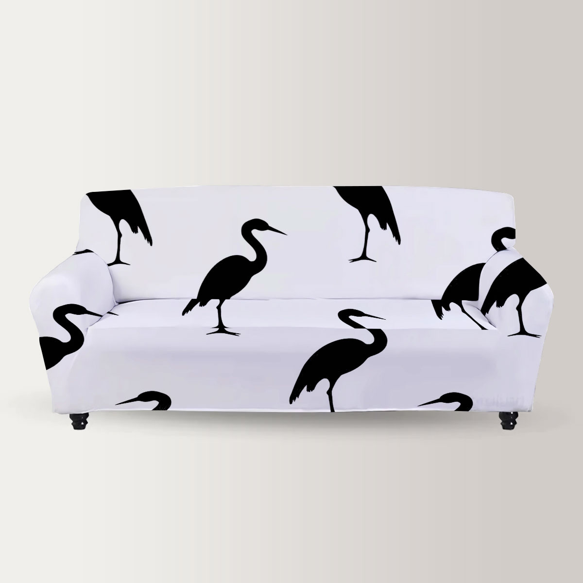 Black And White Heron Art Sofa Cover