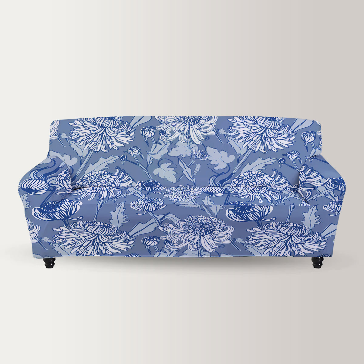 Blue Chrysanthemum Sofa Cover