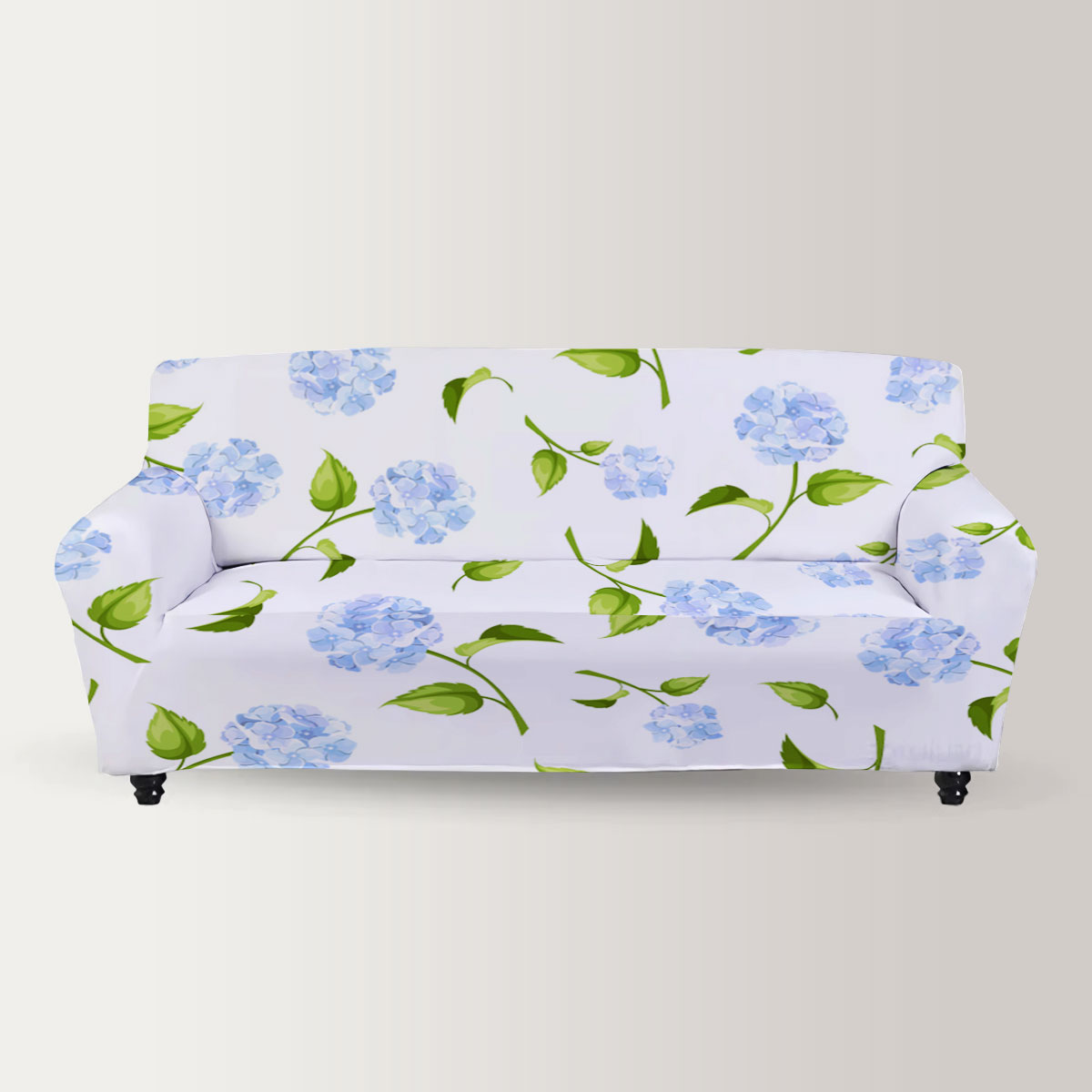 Blue Hydrangea Flowers On A White Background Sofa Cover