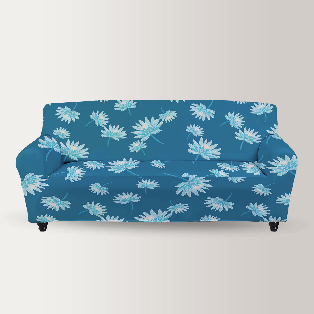 Blue Palette Chrysanthemum Flowers Sofa Cover