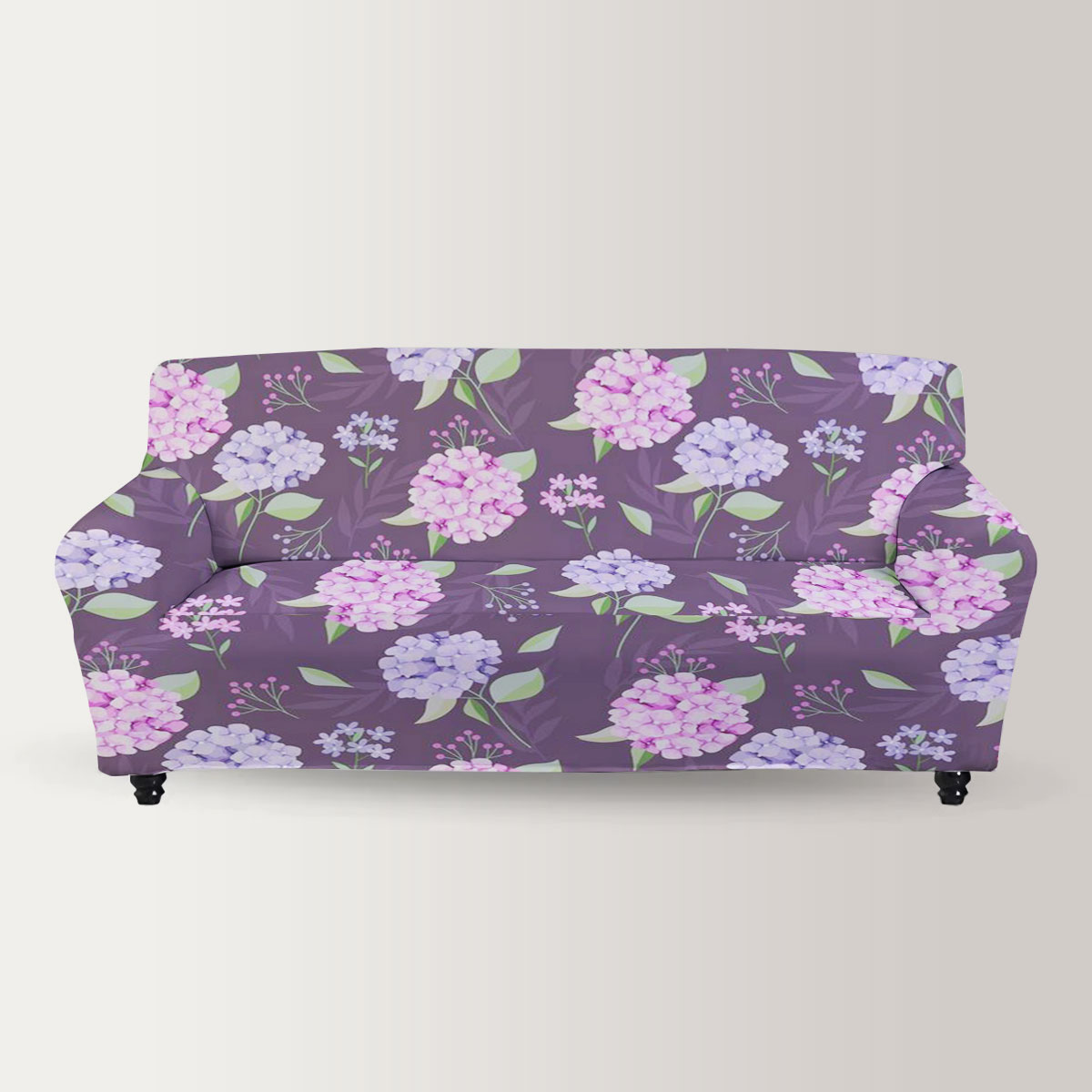 Blue Pink Hydrangea On Brown Background Sofa Cover
