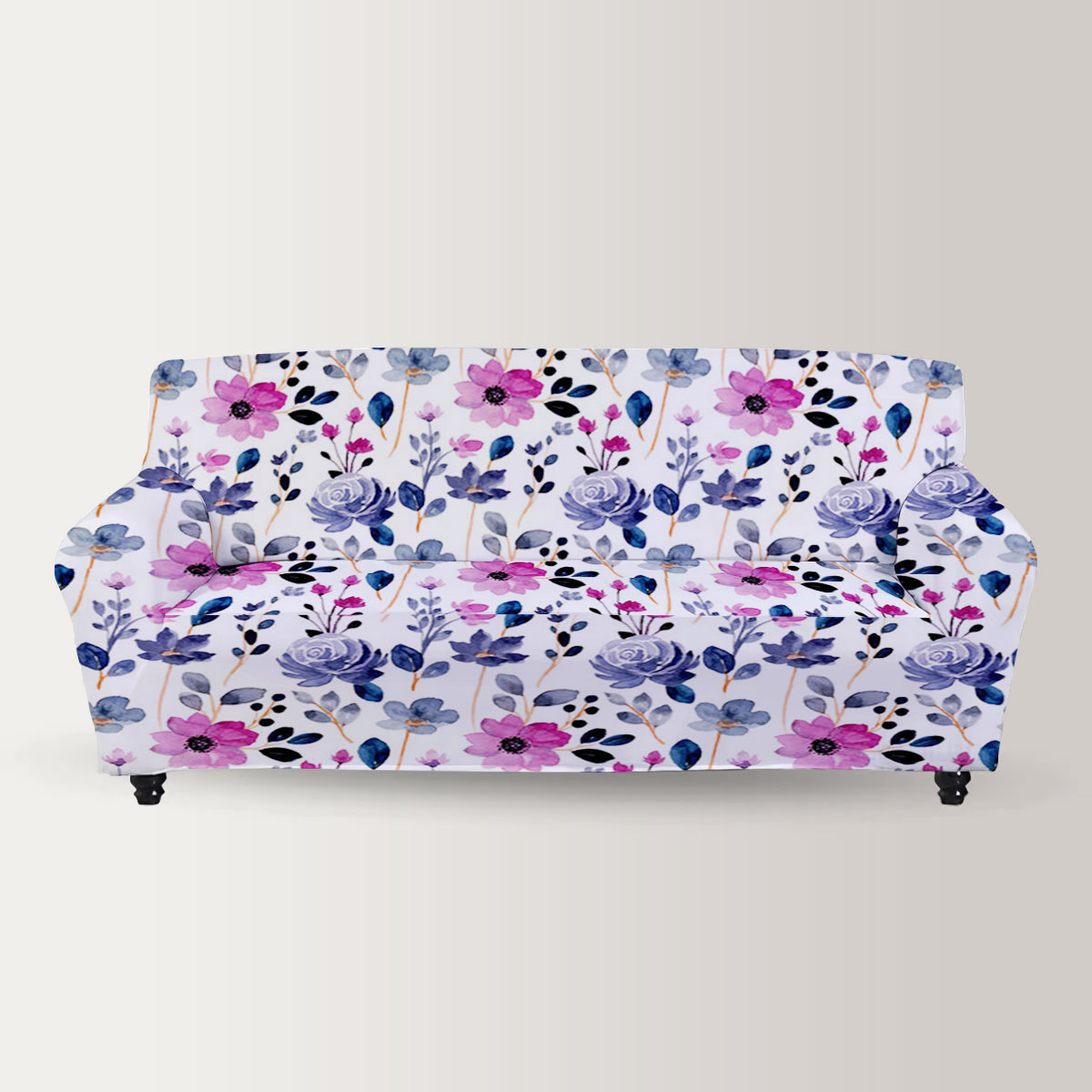 Blue Purple Watercolor Flower Sofa Cover