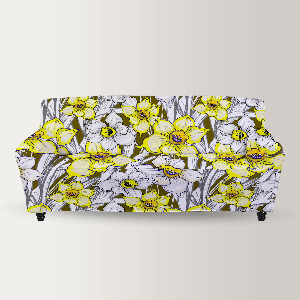 Botanical With Flowers Of Narcissus Daffodil Sofa Cover