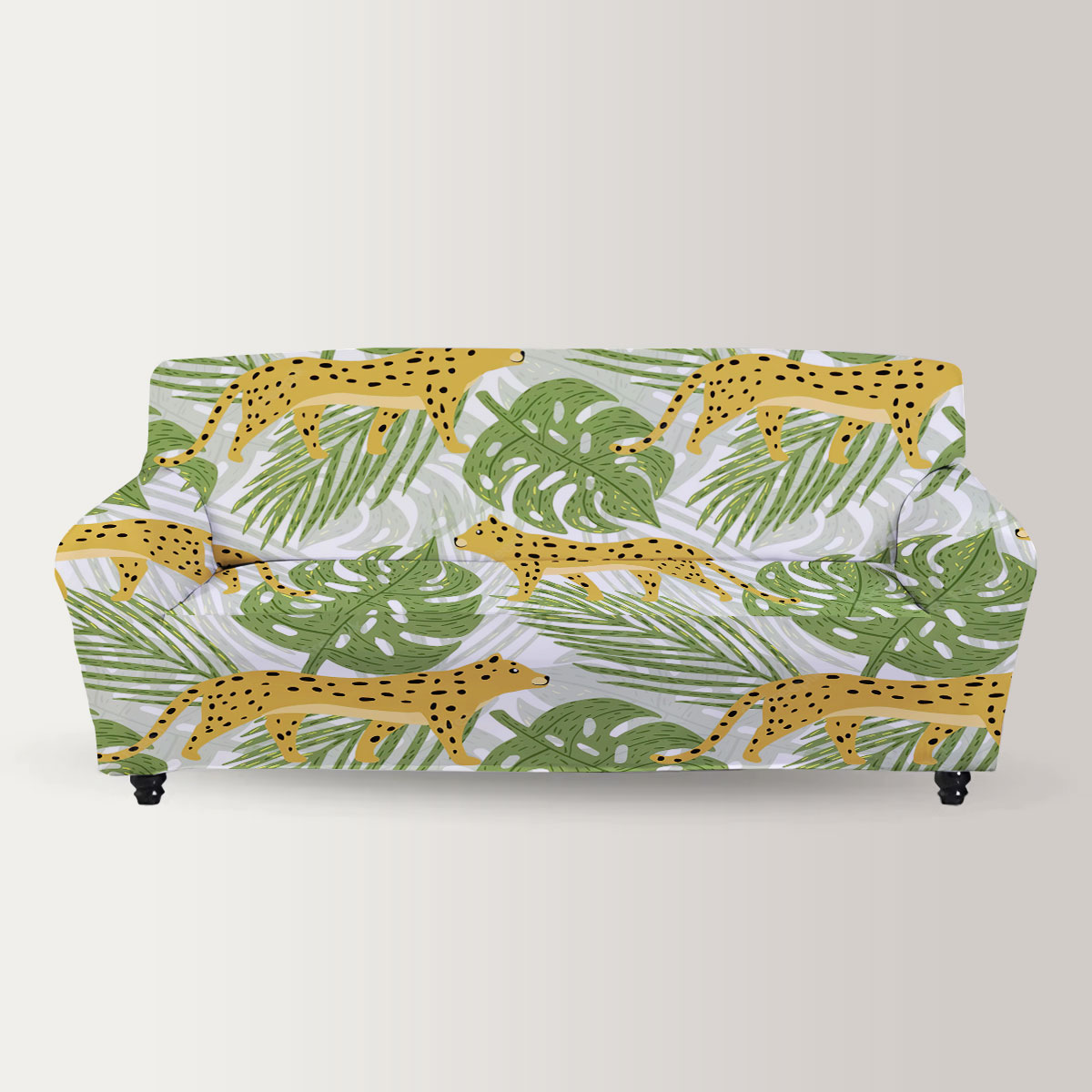 Cartoon Tropical Leaf Jaguar Sofa Cover