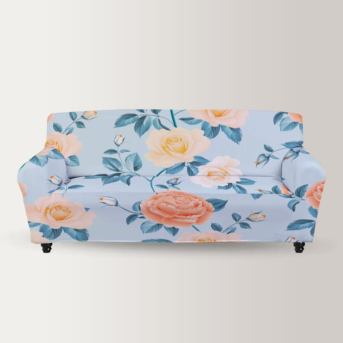 Colorful Seamless Roses and Chrysanthemum Sofa Cover