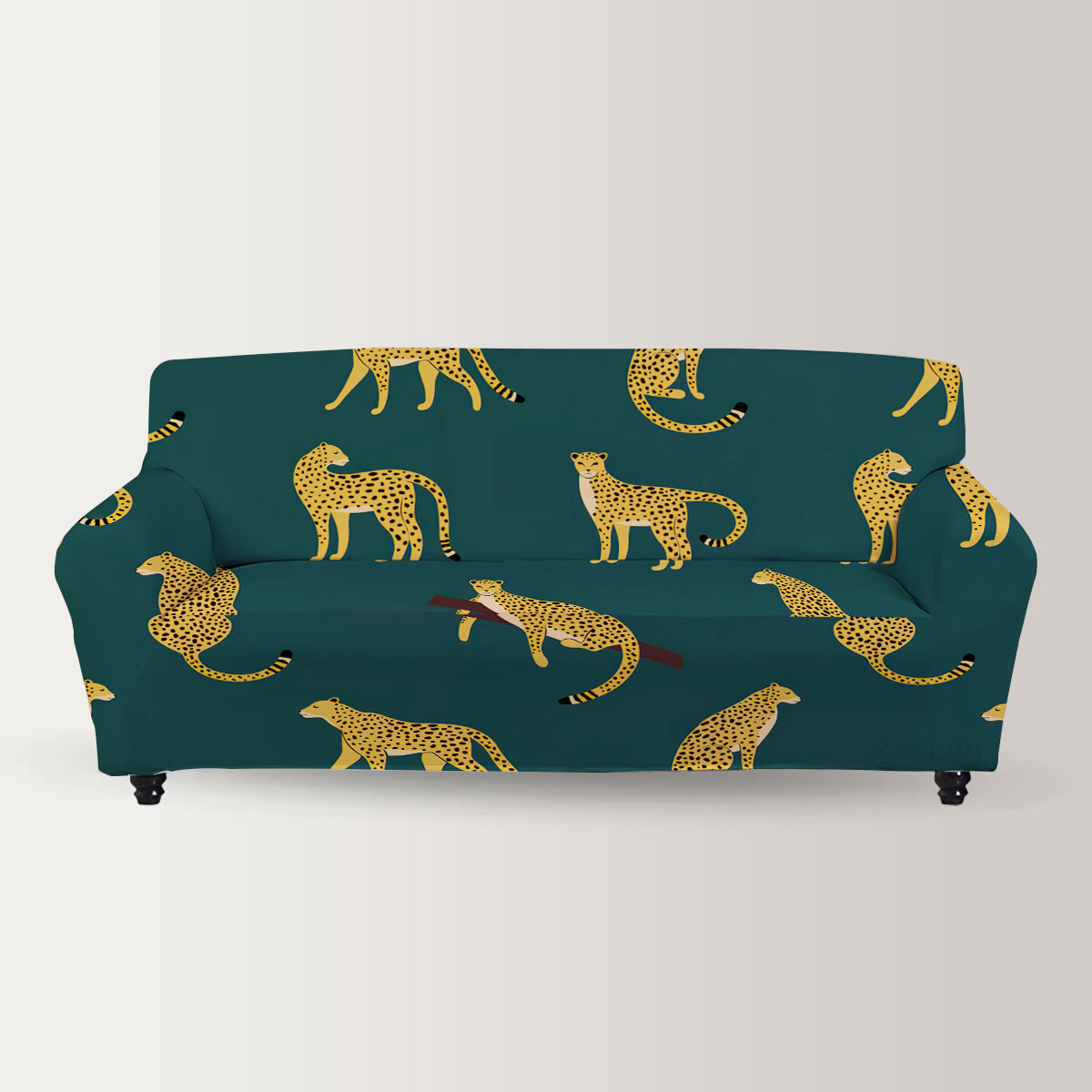 Dark Green Background Leopard Sofa Cover