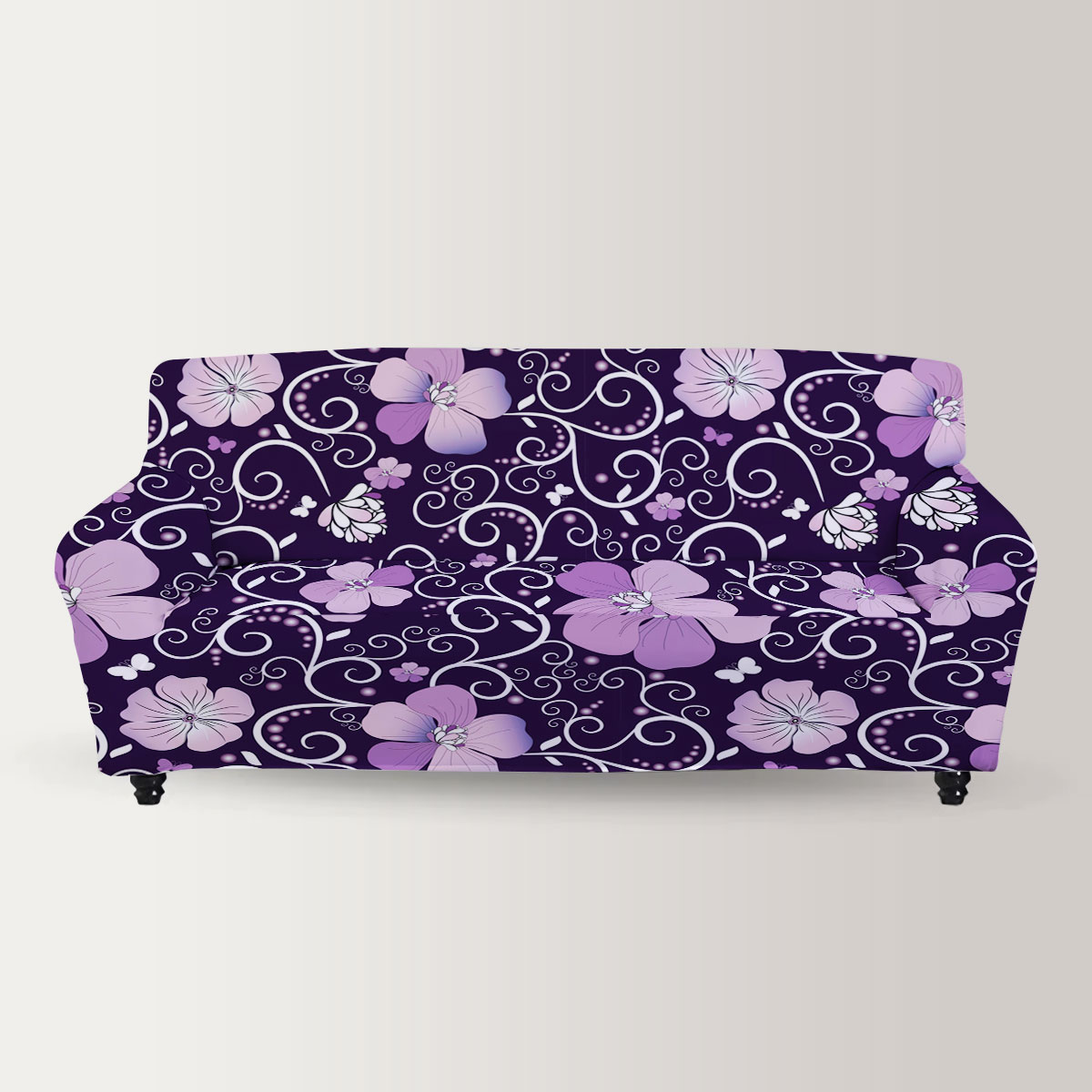 Dark Violet Floral Sofa Cover