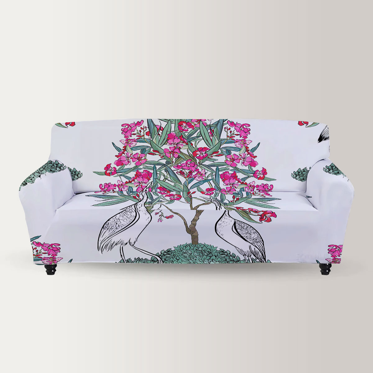 Heron Under Oleander Tree Sofa Cover