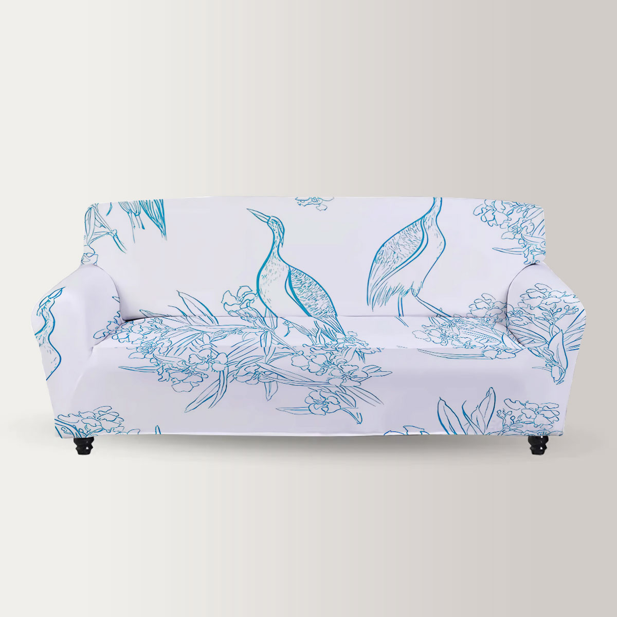 Indian Floral Heron Sofa Cover