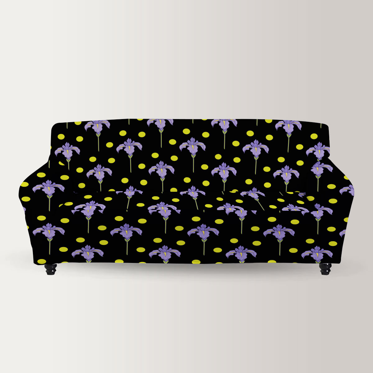 Iris Flower And Dot Seamless Pattern Sofa Cover