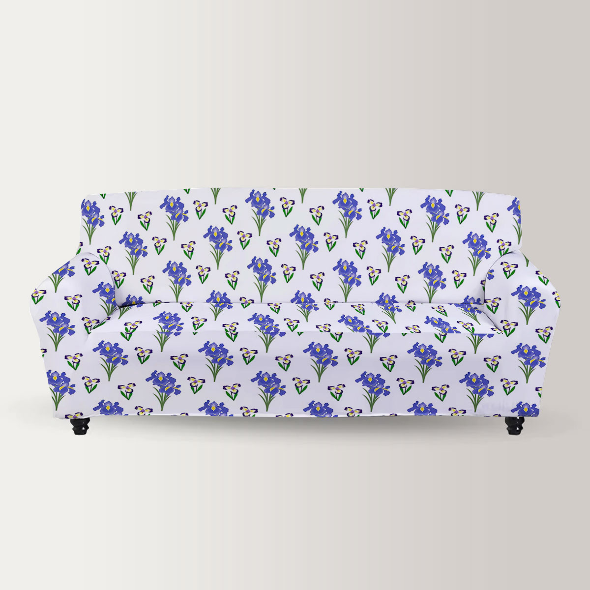 Iris Flower And Leaf Seamless Pattern Sofa Cover