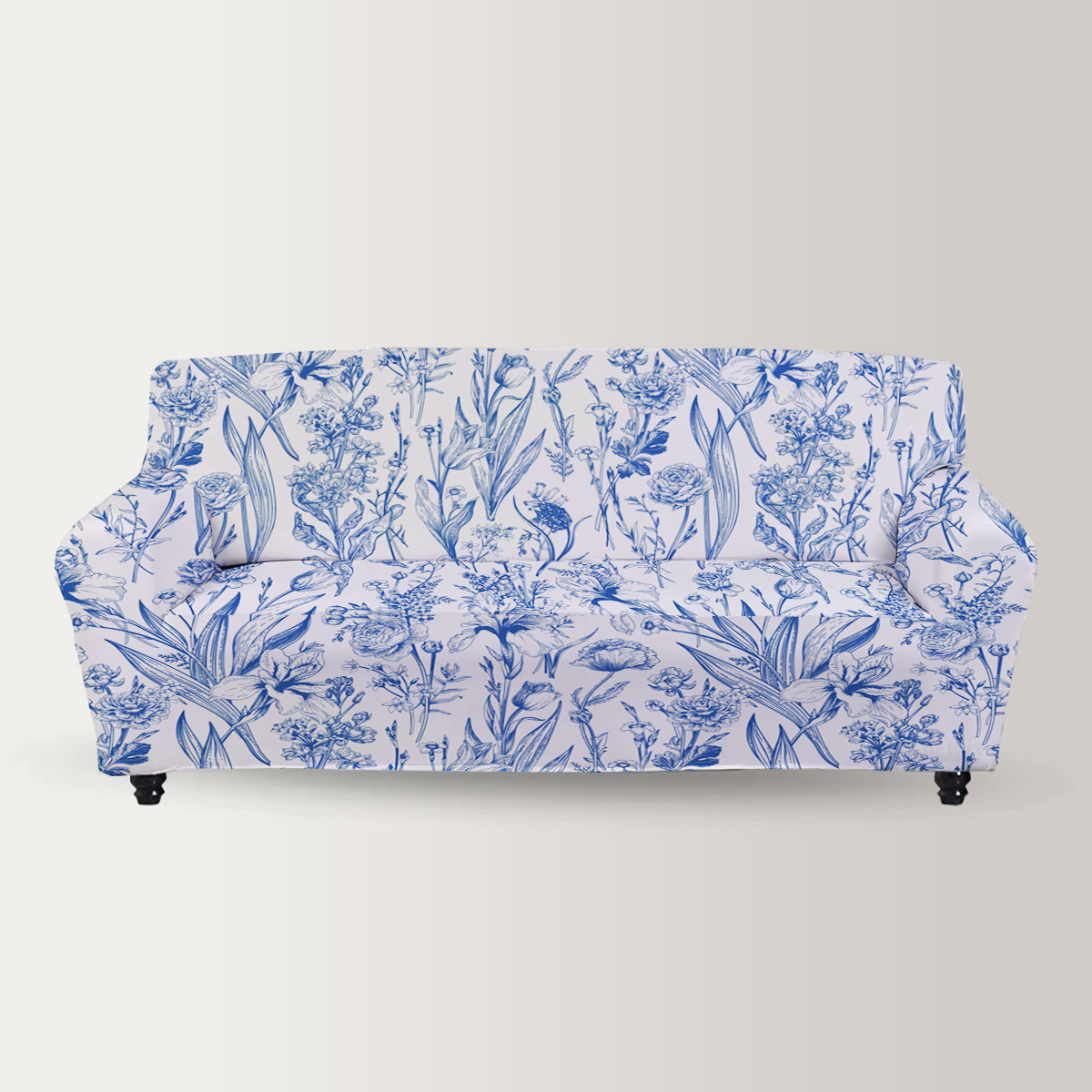 Iris Flower Blue Floral Sofa Cover