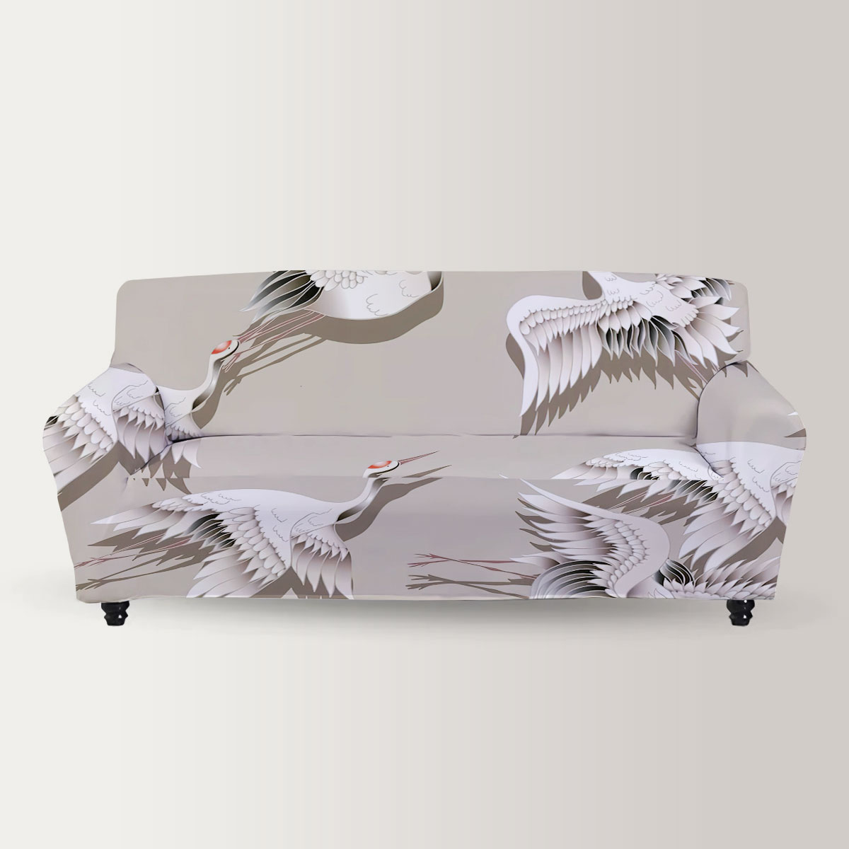 Japanese Heron Brown Backgorund Sofa Cover