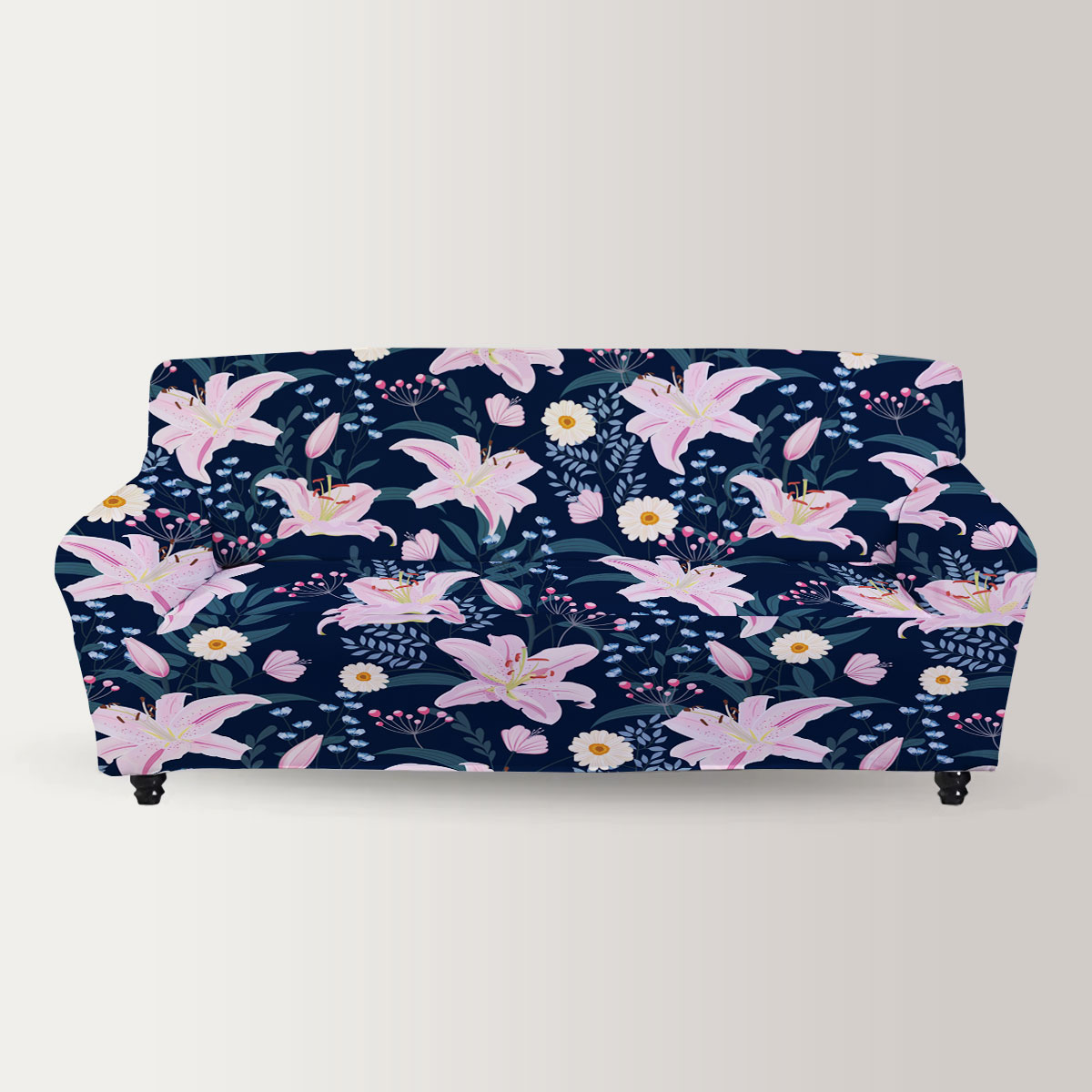 Lily Flower With Floral Pink Sofa Cover