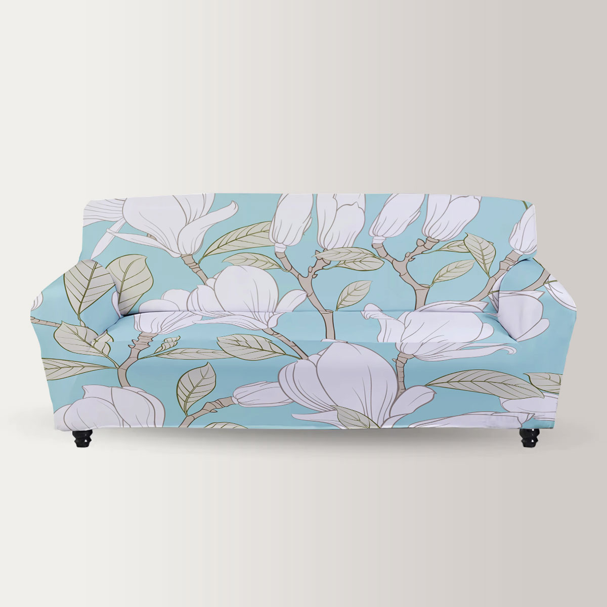 Magnolia Flower On Blue Background Sofa Cover