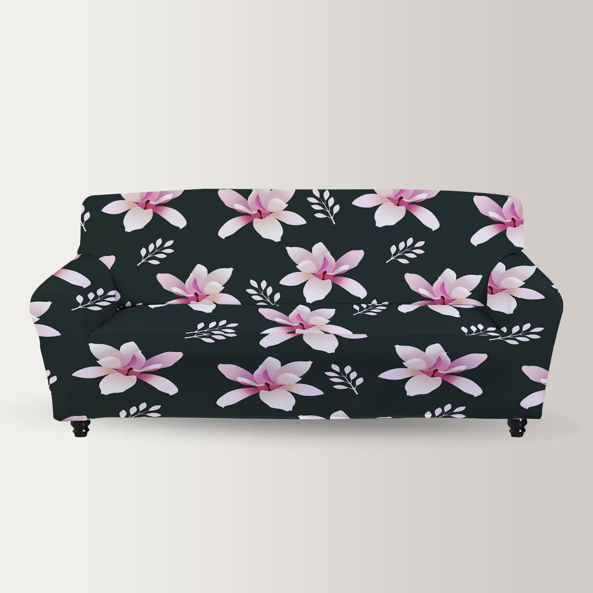 Magnolia On Black Background Sofa Cover