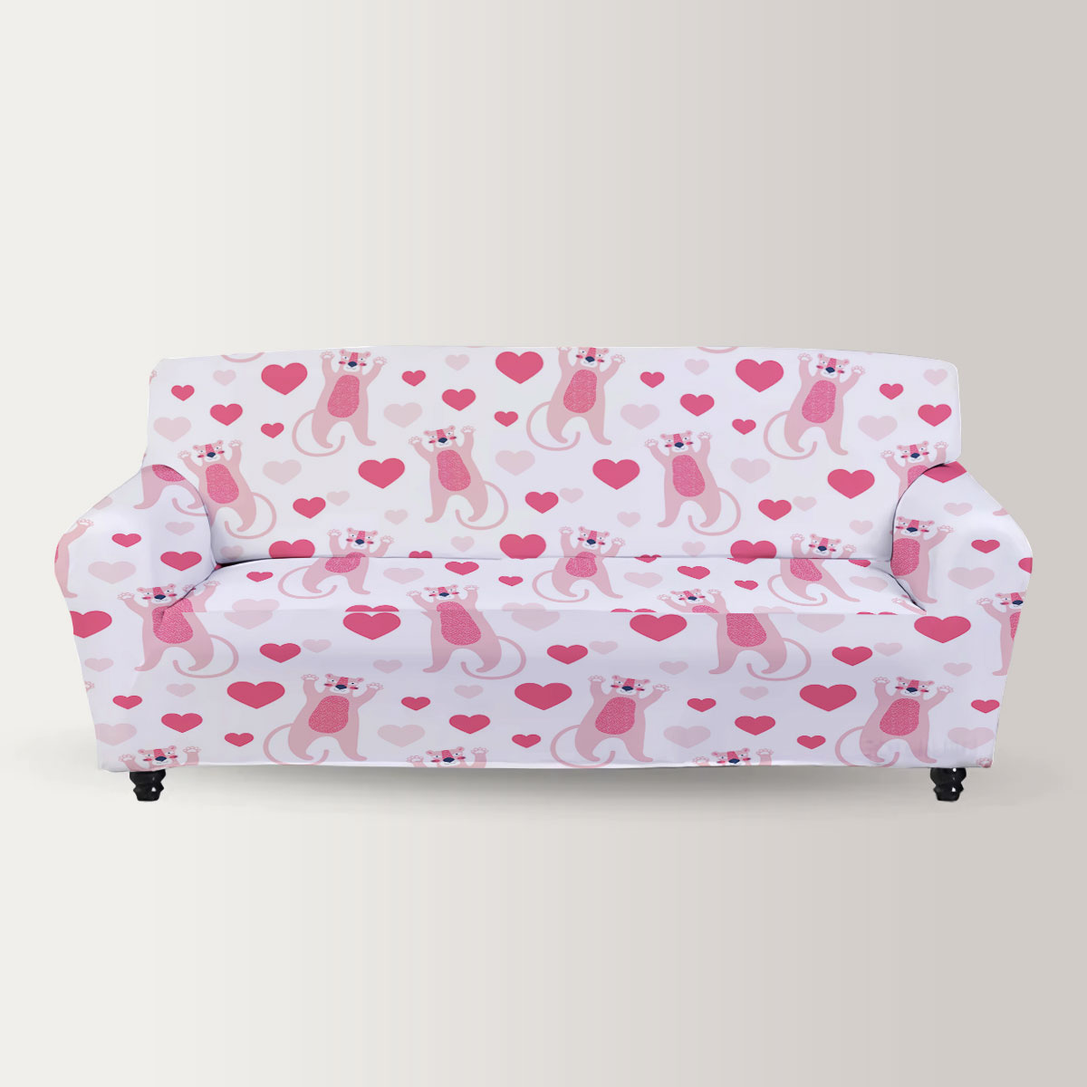 Pink Heart Panther Sofa Cover