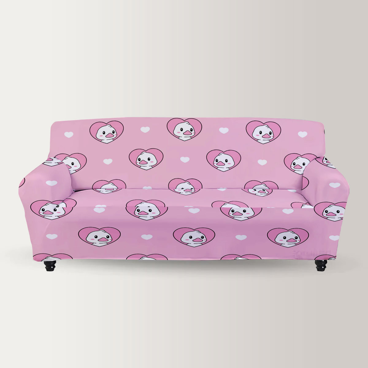 Pink Heart White Duck Sofa Cover