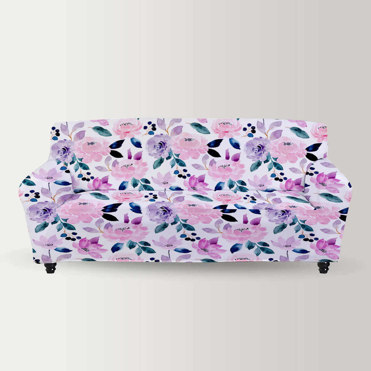 Pink Purple Seamless Pattern With Floral Sofa Cover